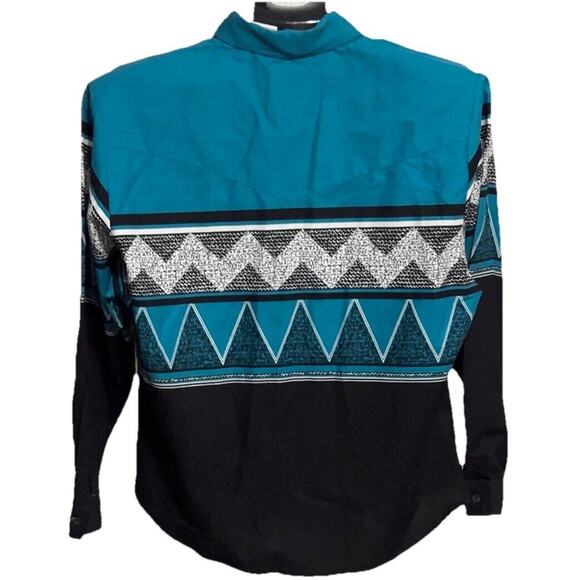 Roper Button Up Western Print Shirt Geometric Blue Black Size Medium - Picture 3 of 3